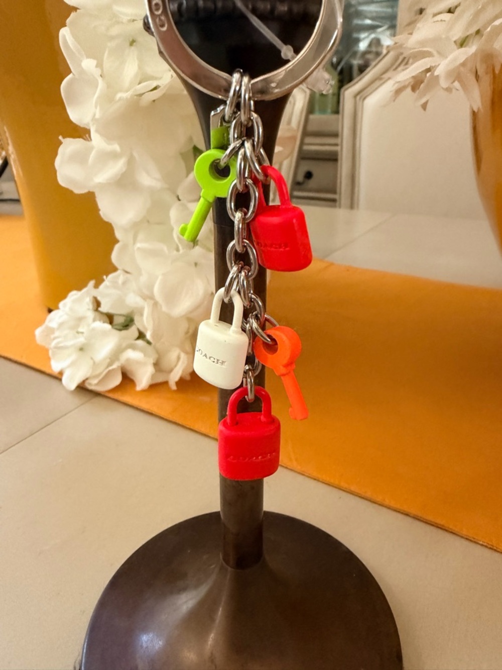 Coach Multicolor Neon Padlock & Key Charm Keyring - Picture 8 of 9